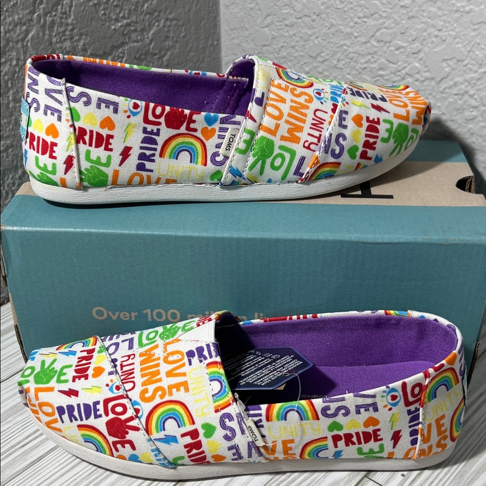 Toms Alpargata Unity Love Wins Slip on Shoes women Size 5 Pride Rainbow Sneakers